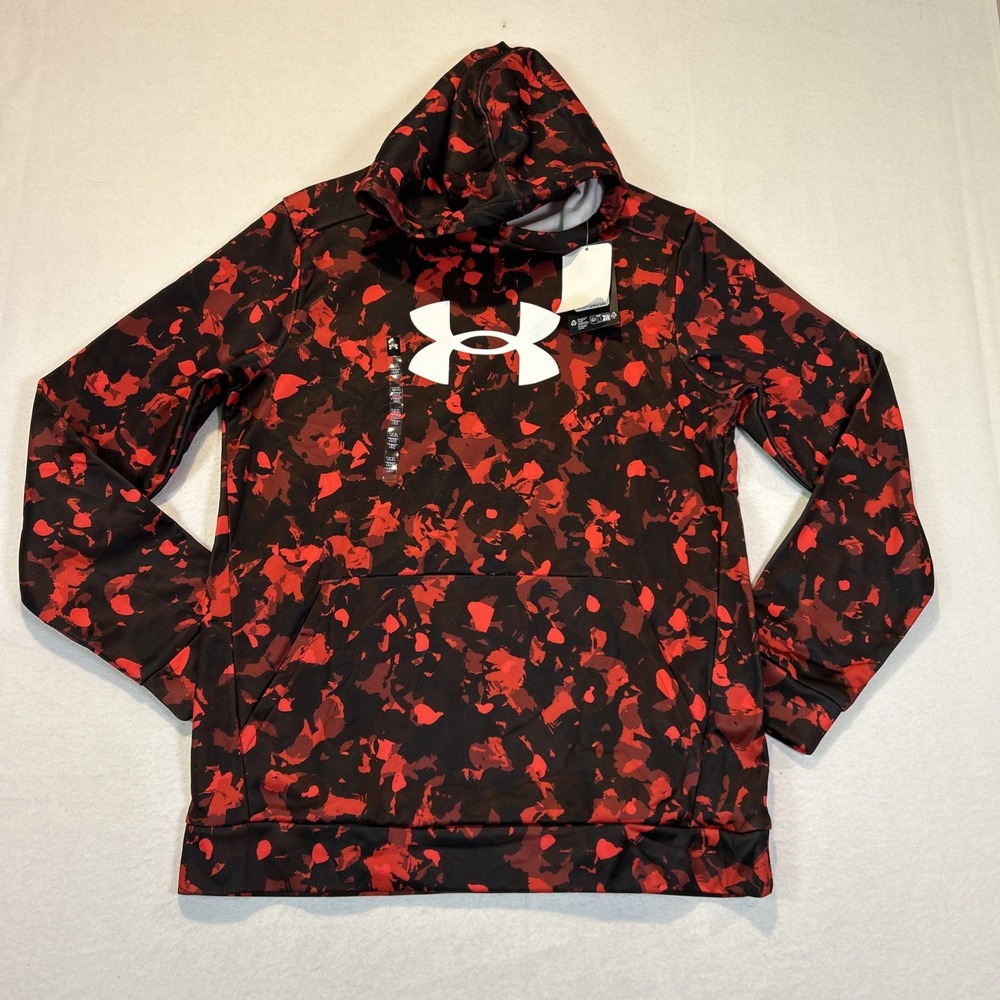 Under Armour Boys Fleece Big Logo Hoodie Red Black Camo 1389394 YXL
